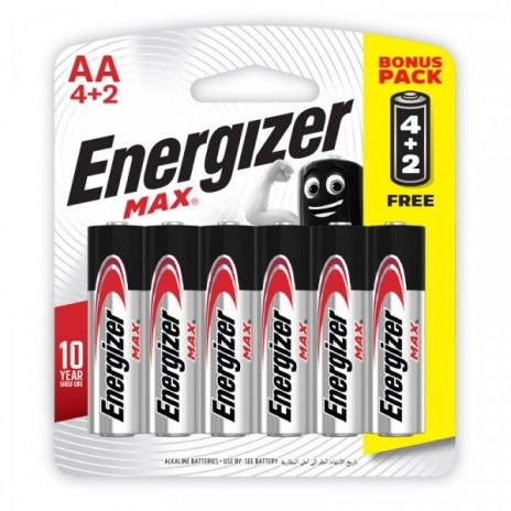 Pilhas energizer max e91bp6 aa 4+2un