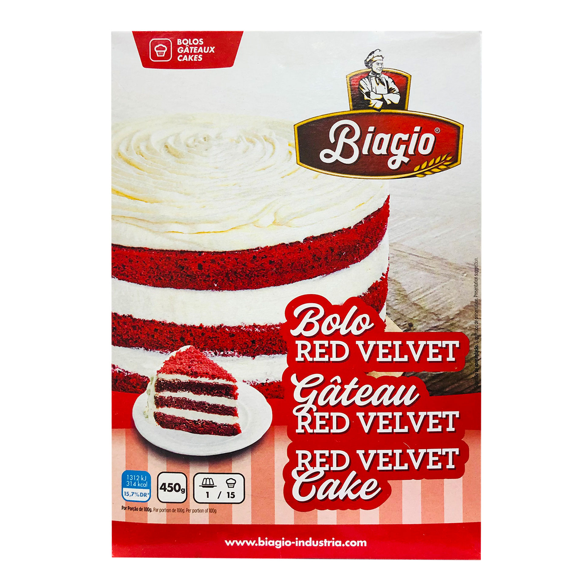 Preparado bolo red velvet biagio 450gr