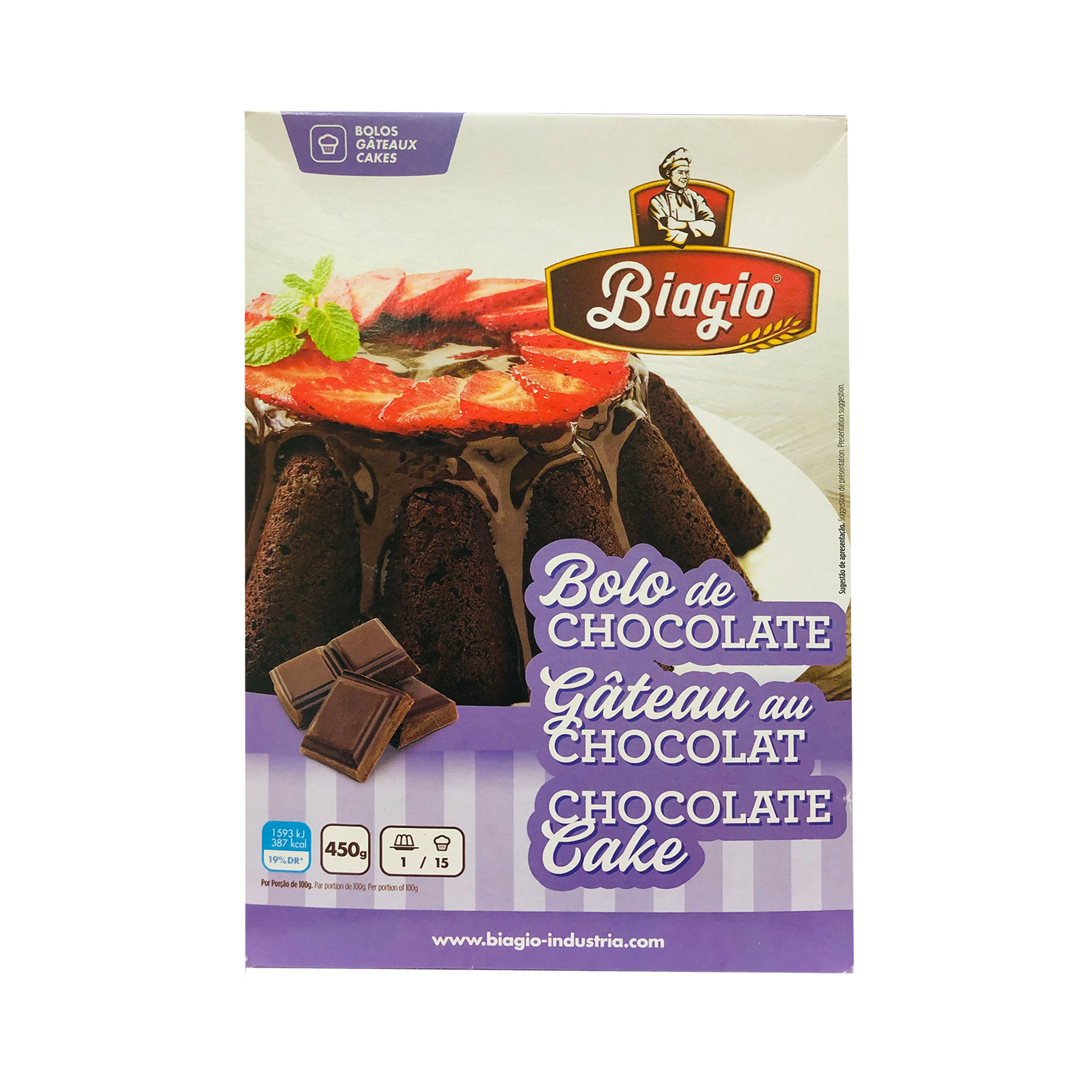 Preparado p/bolo biagio 450gr chocolate