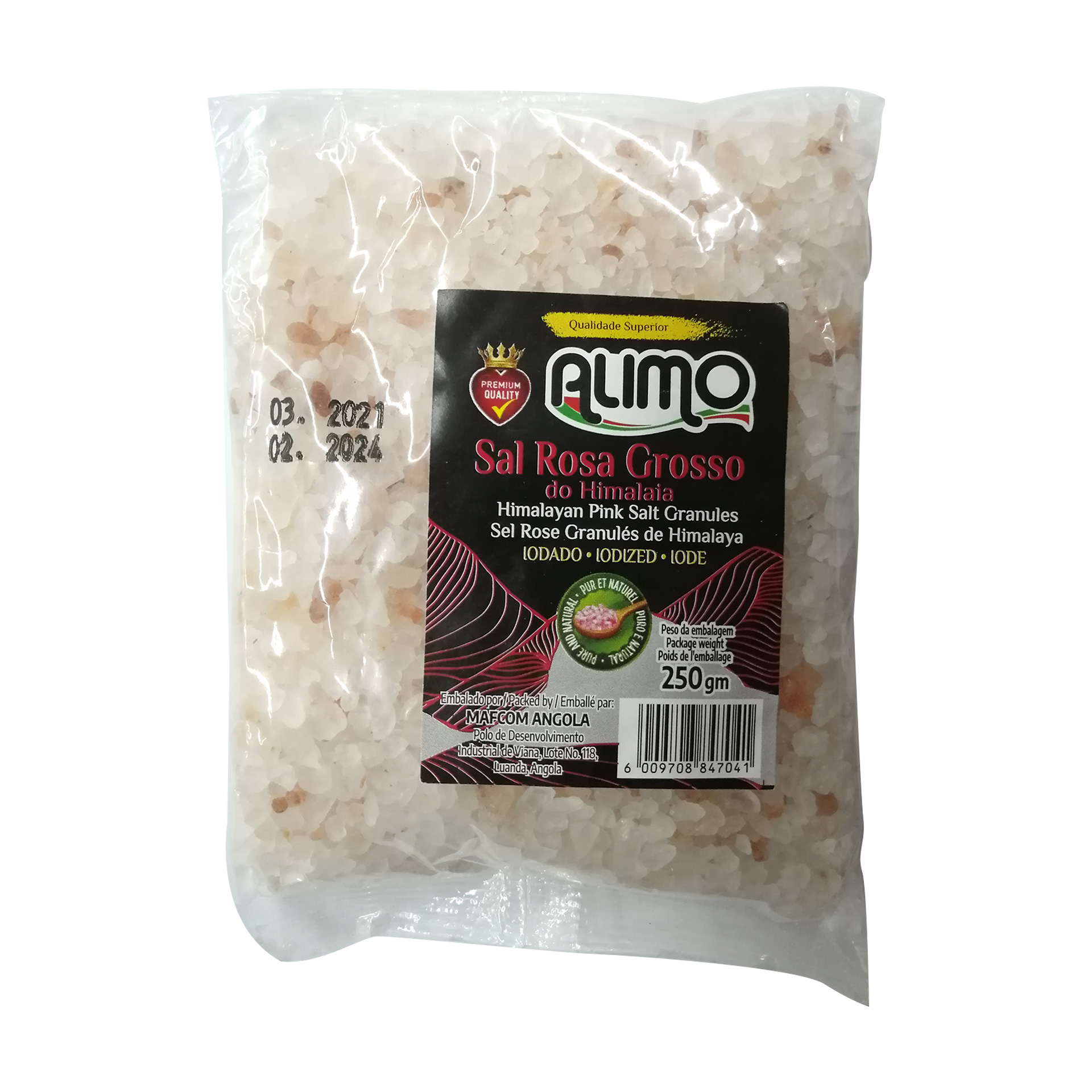 Sal grosso rosa do himalaia alimo 250gr