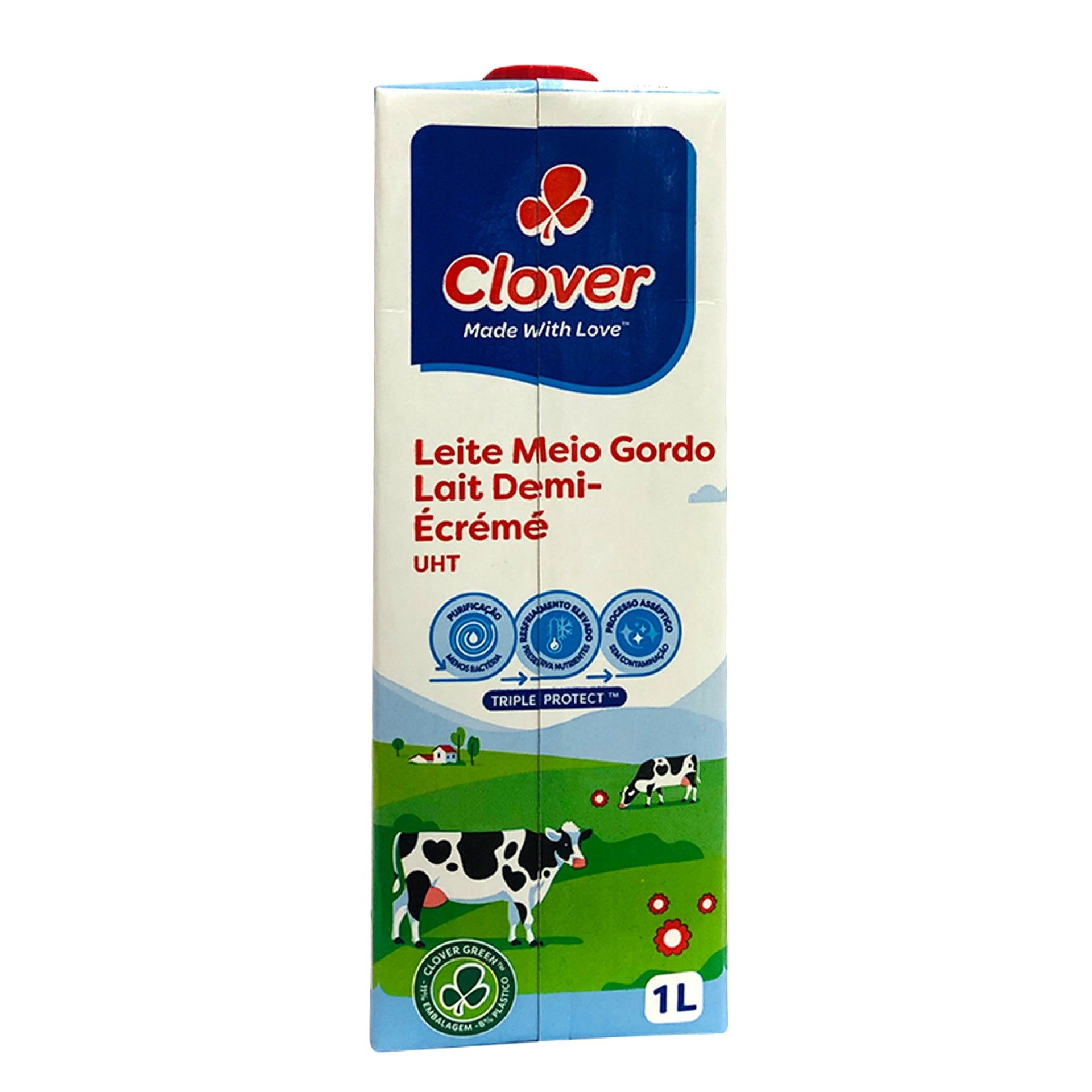 Leite uht clover 1l meio gordo